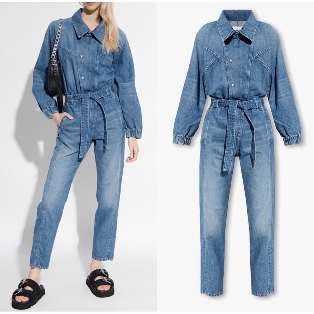 IRO Paris Cleo Belted Utility Denim Jumpsuit US 6 Western Zip Front European